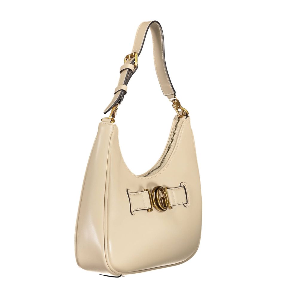 Sac à bandoulière beige en polyuréthane Guess Jeans pour femmes, avec détails élégants et design tendance visible sur l'image.