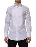 Chemise formelle blanche Dolce & Gabbana en coton popeline avec détails dorés, vue de devant.