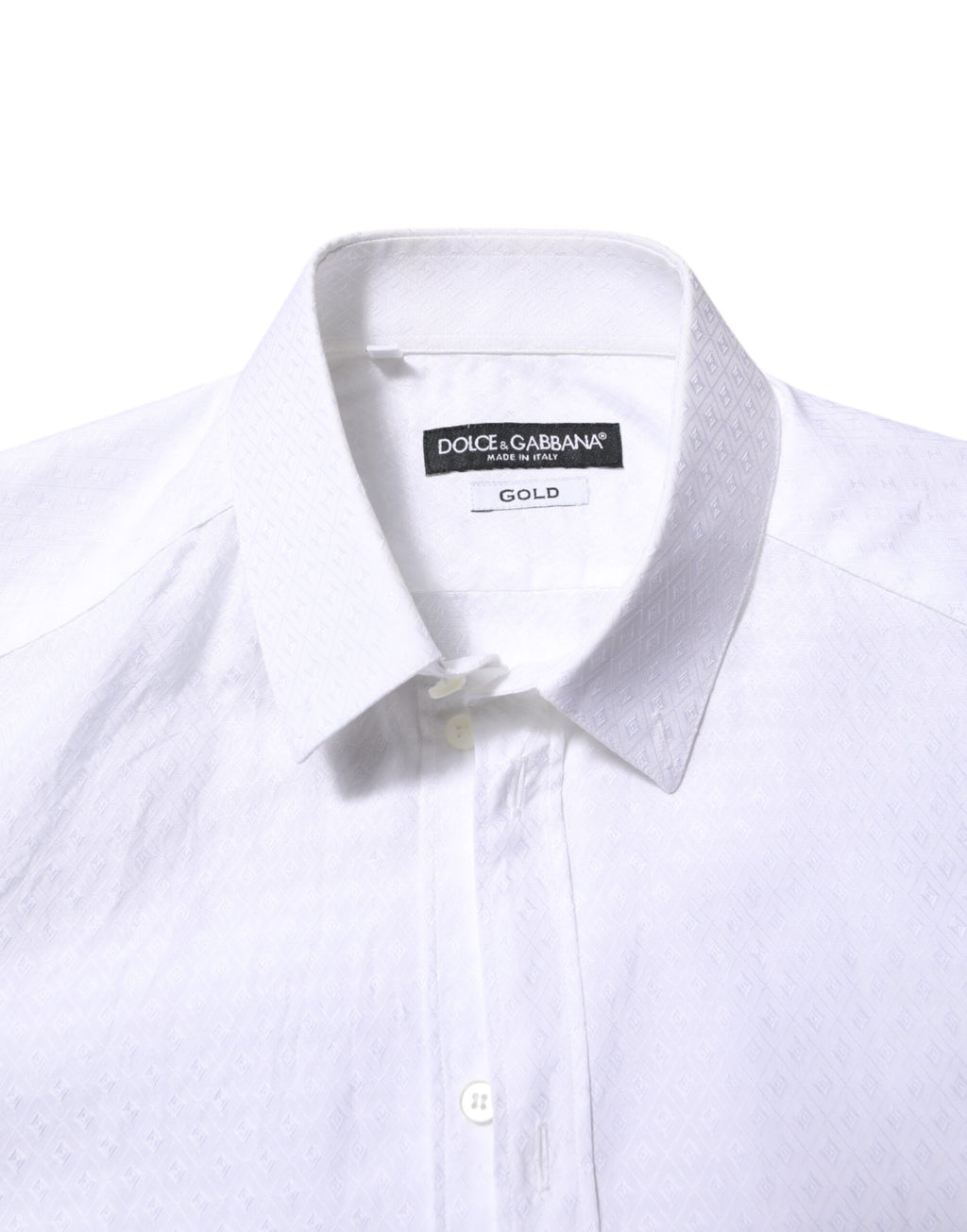 Chemise blanche en coton Dolce & Gabbana à manches longues, style formel avec détails dorés pour homme.