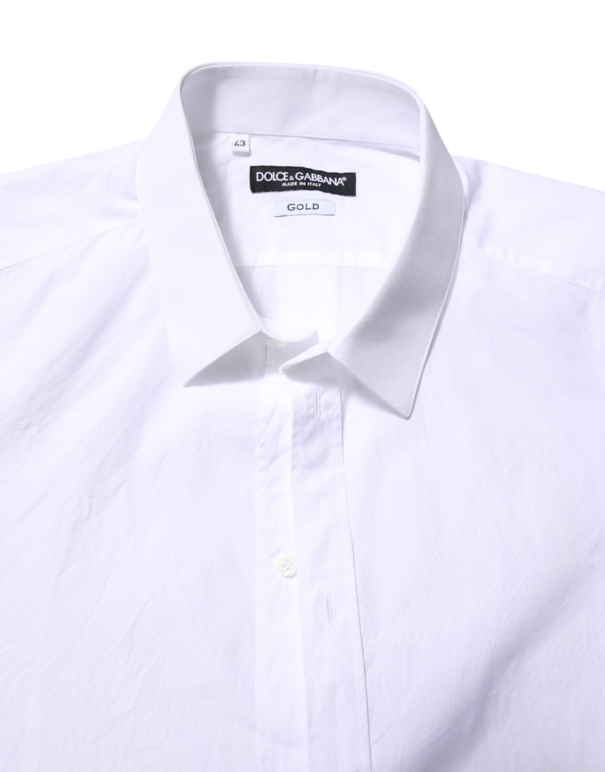 Chemise blanche en coton Dolce & Gabbana à manches longues, style formel avec détails dorés élégants.