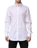 Chemise formelle blanche en coton Dolce & Gabbana avec manches longues et détails dorés, vue de face.