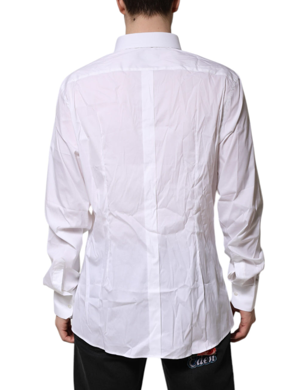 Chemise blanche en coton Dolce & Gabbana à manches longues, élégante et formelle, avec détails en or.