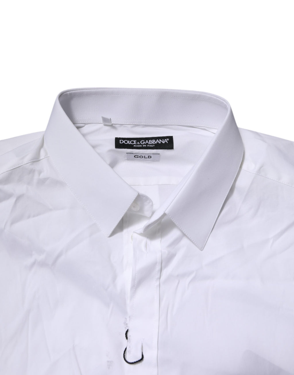 Chemise blanche en coton Dolce & Gabbana à manches longues pour homme, style formel avec détails en or.