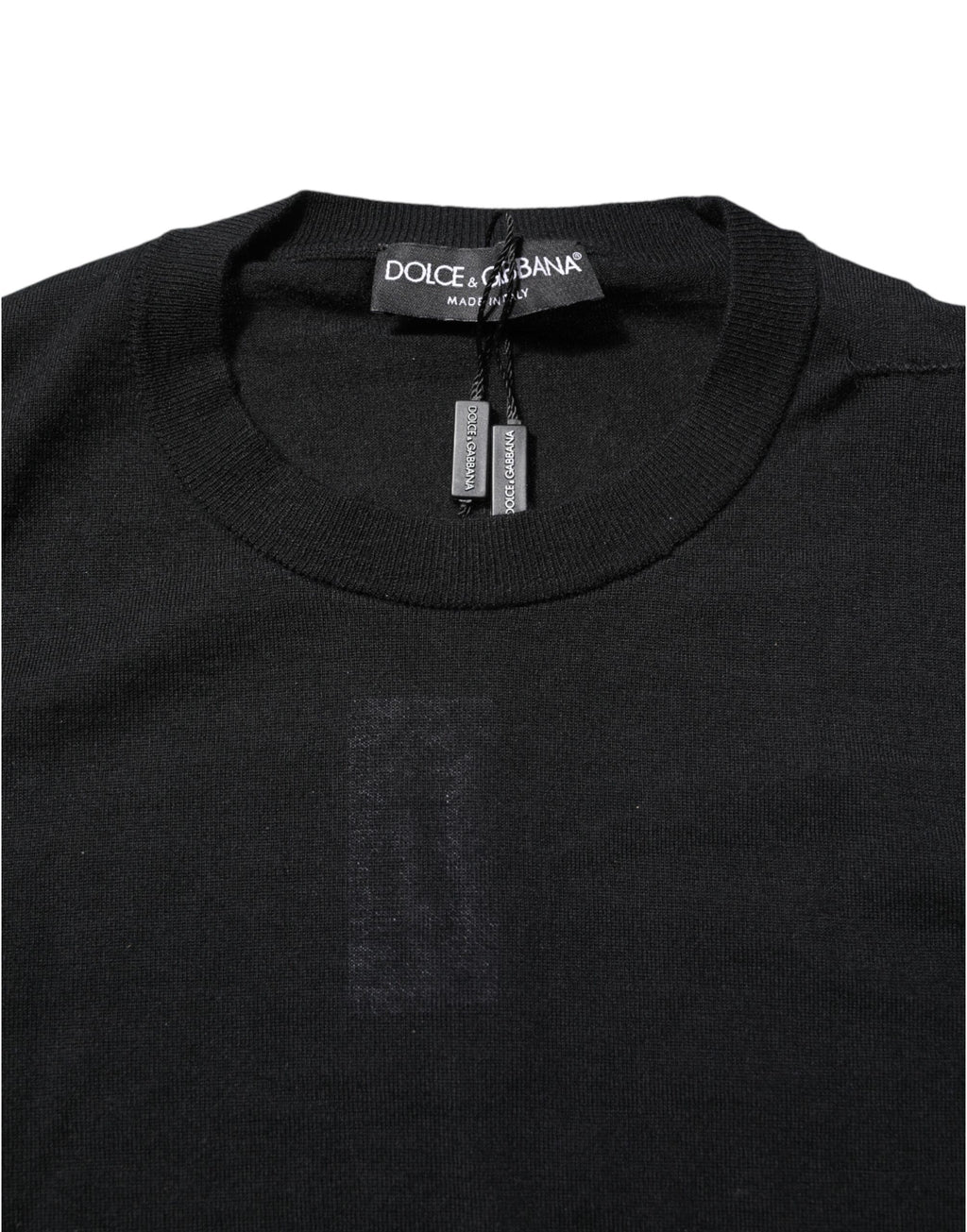 T-shirt à manches longues en cachemire noir Dolce & Gabbana avec col rond, vue de face.
