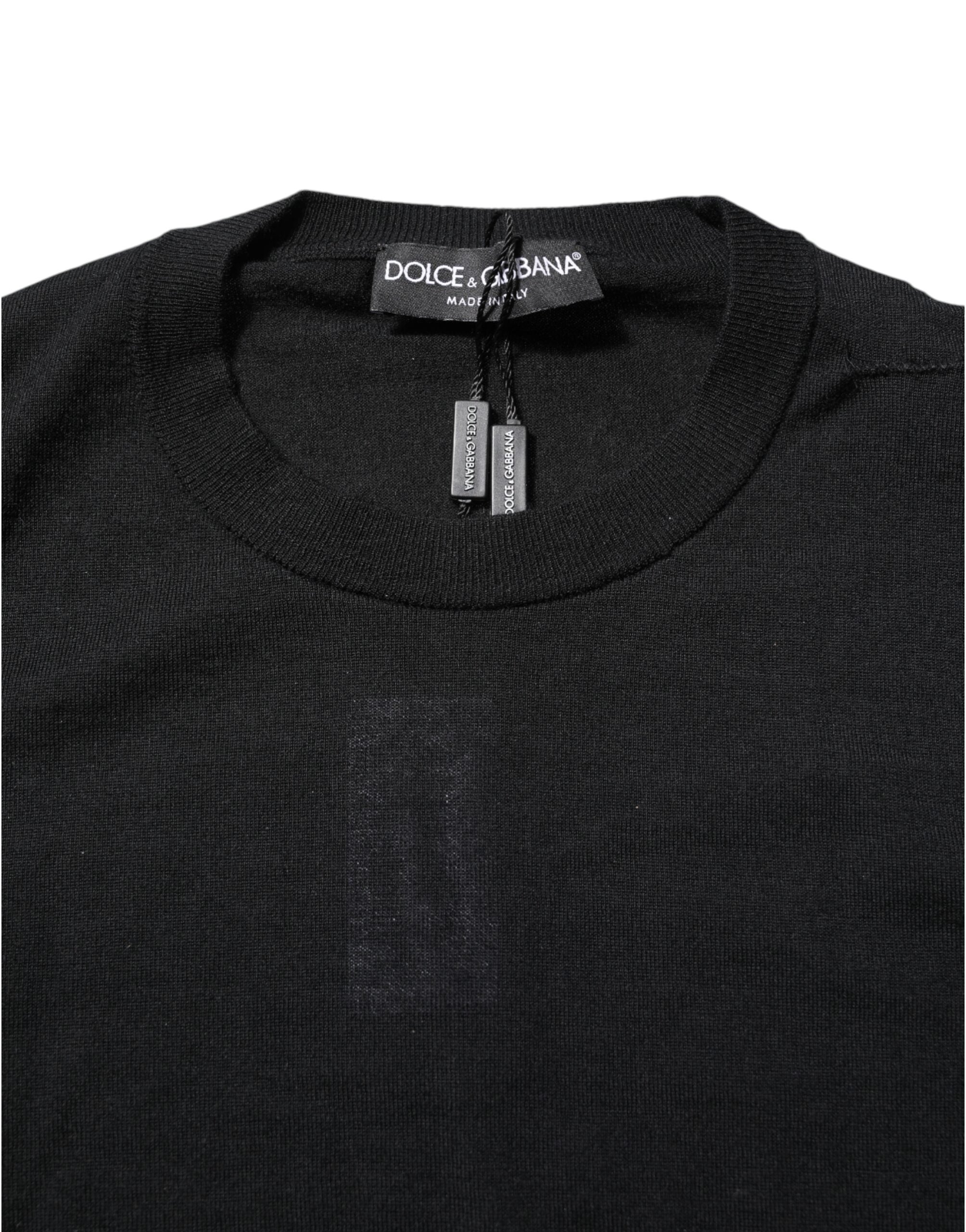 T-shirt à manches longues en cachemire noir Dolce & Gabbana avec col rond, vue de face.