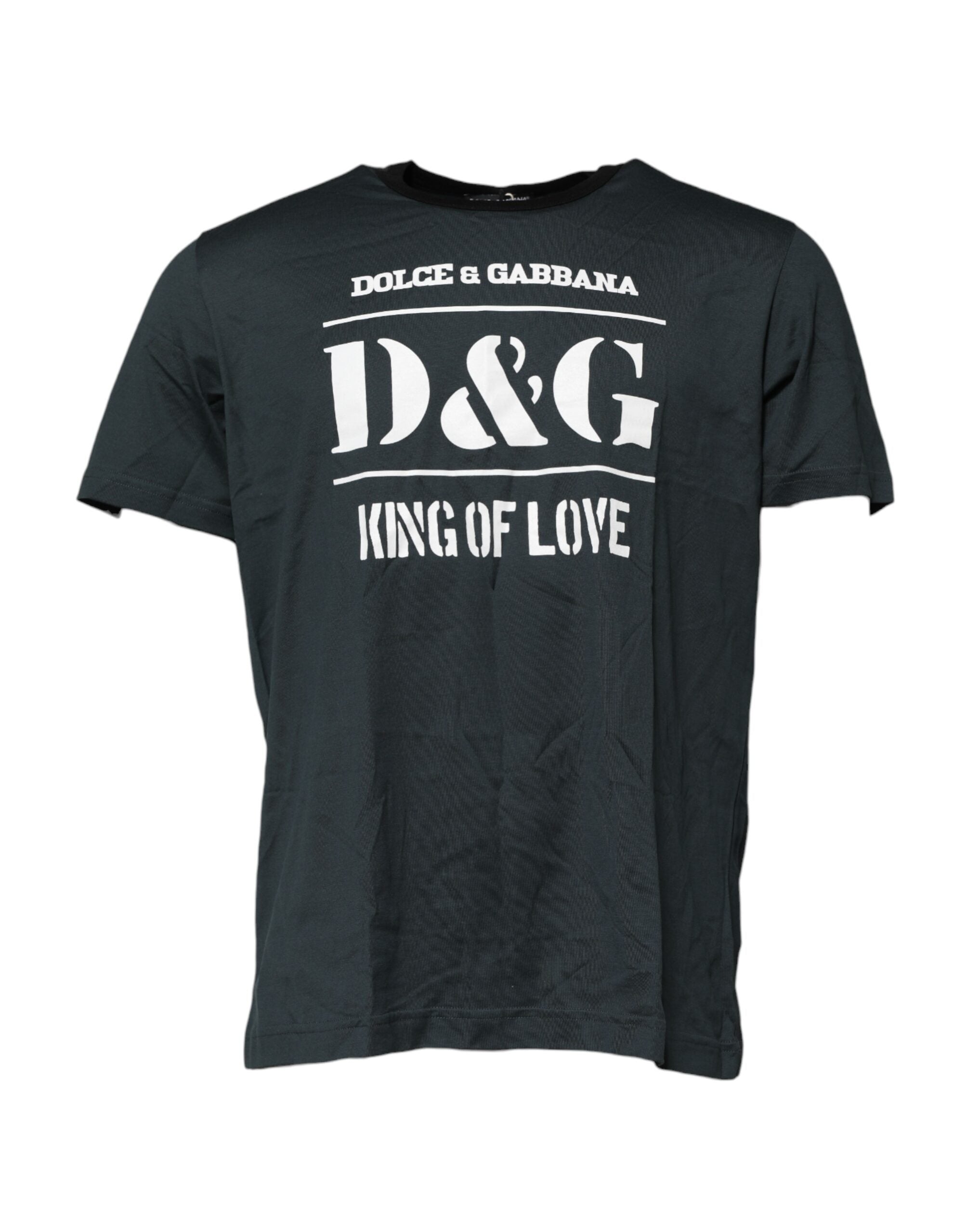 T-shirt noir en coton à manches courtes avec imprimé de la marque Dolce & Gabbana, vue de face.