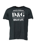 T-shirt à manches courtes en coton noir Dolce & Gabbana avec imprimé graphique, vue de face.