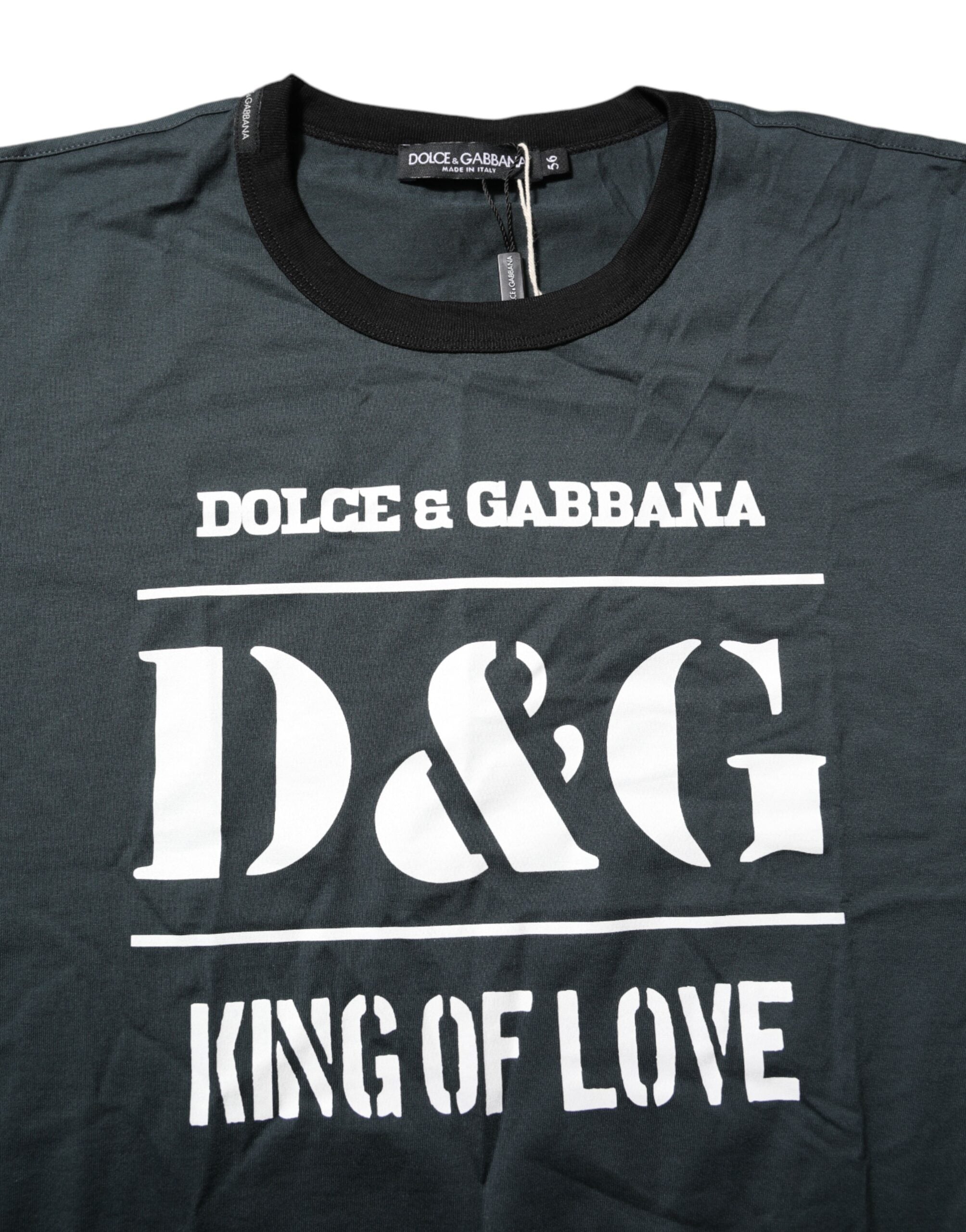 T-shirt noir en coton imprimé à manches courtes de Dolce & Gabbana, style élégant et moderne visible sur l'image.
