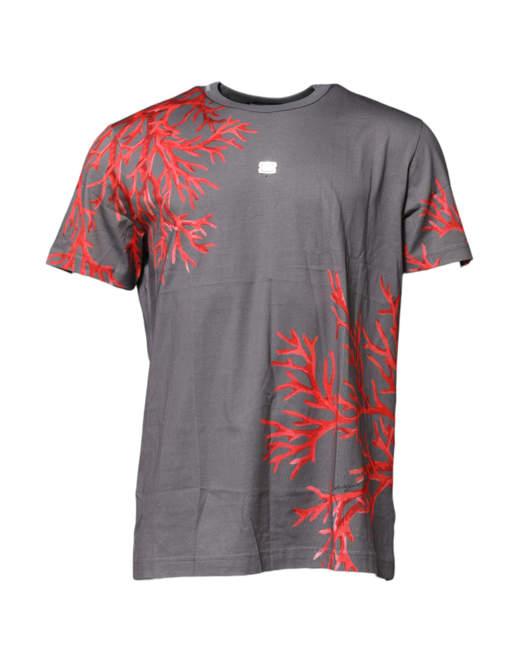 T-shirt gris en coton Dolce & Gabbana avec motif corail et logo plaqué, style décontracté et élégant.