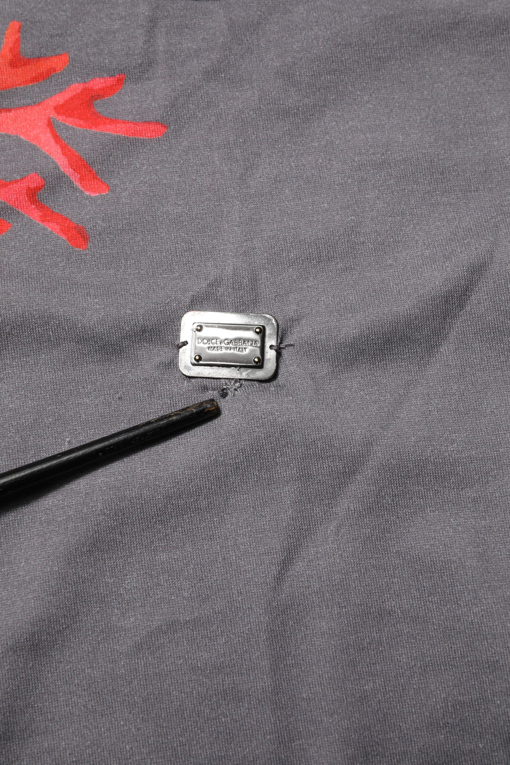 T-shirt Dolce & Gabbana en coton gris avec imprimé corail et logo en plaque, style décontracté et contemporain.