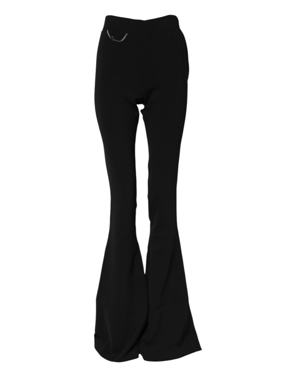 Pantalons évasés en polyester noir à taille haute de Dsquared², vue en gros plan sur le tissu et la coupe élégante