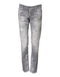 Jeans en denim gris délavé taille mi-haute coupe tapered de Dsquared², visibles avec détails de couture et finition usée.