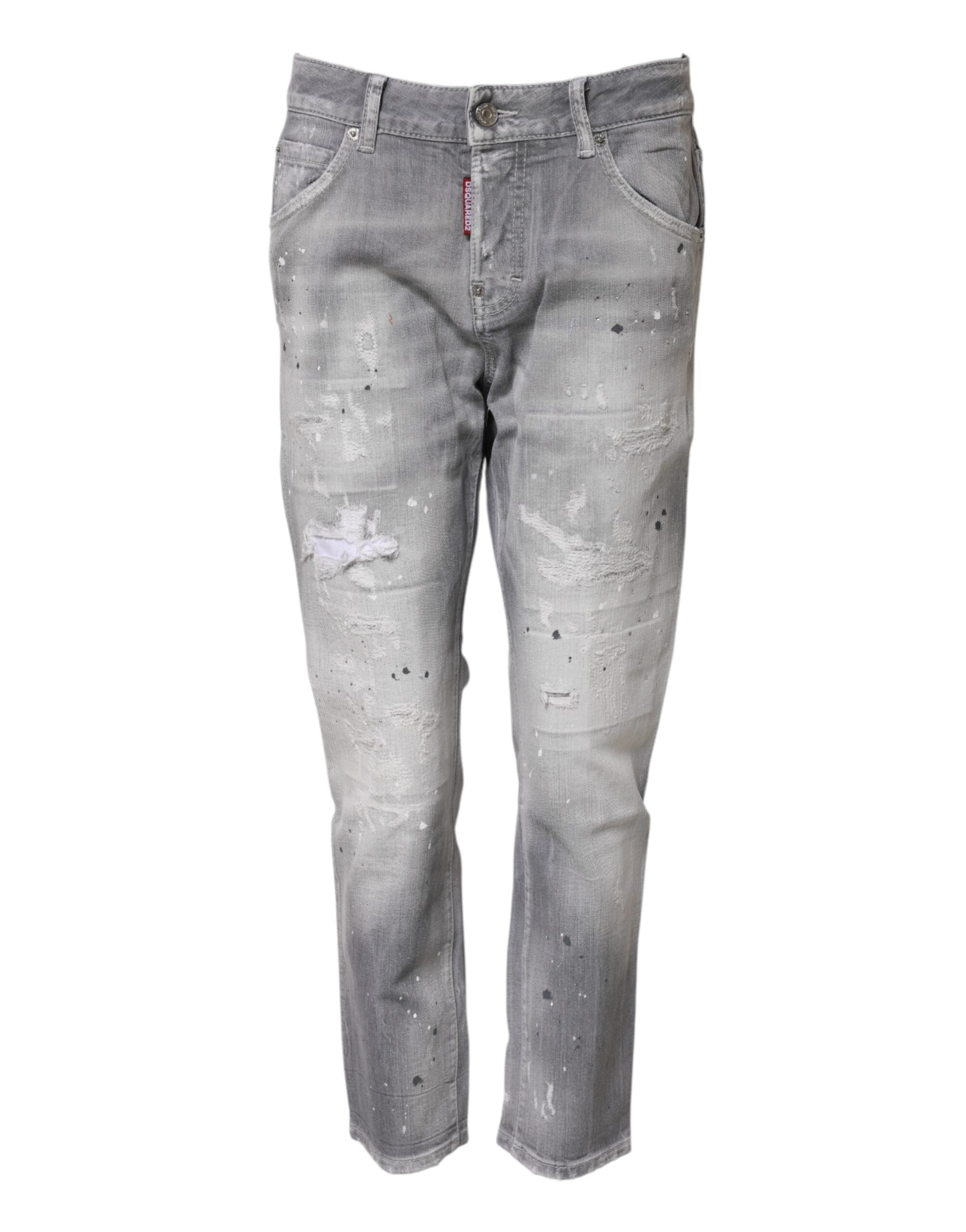 Jeans gris délavé taille moyenne ajustée Dsquared², coupe tapered, tissu en denim avec détails usés.