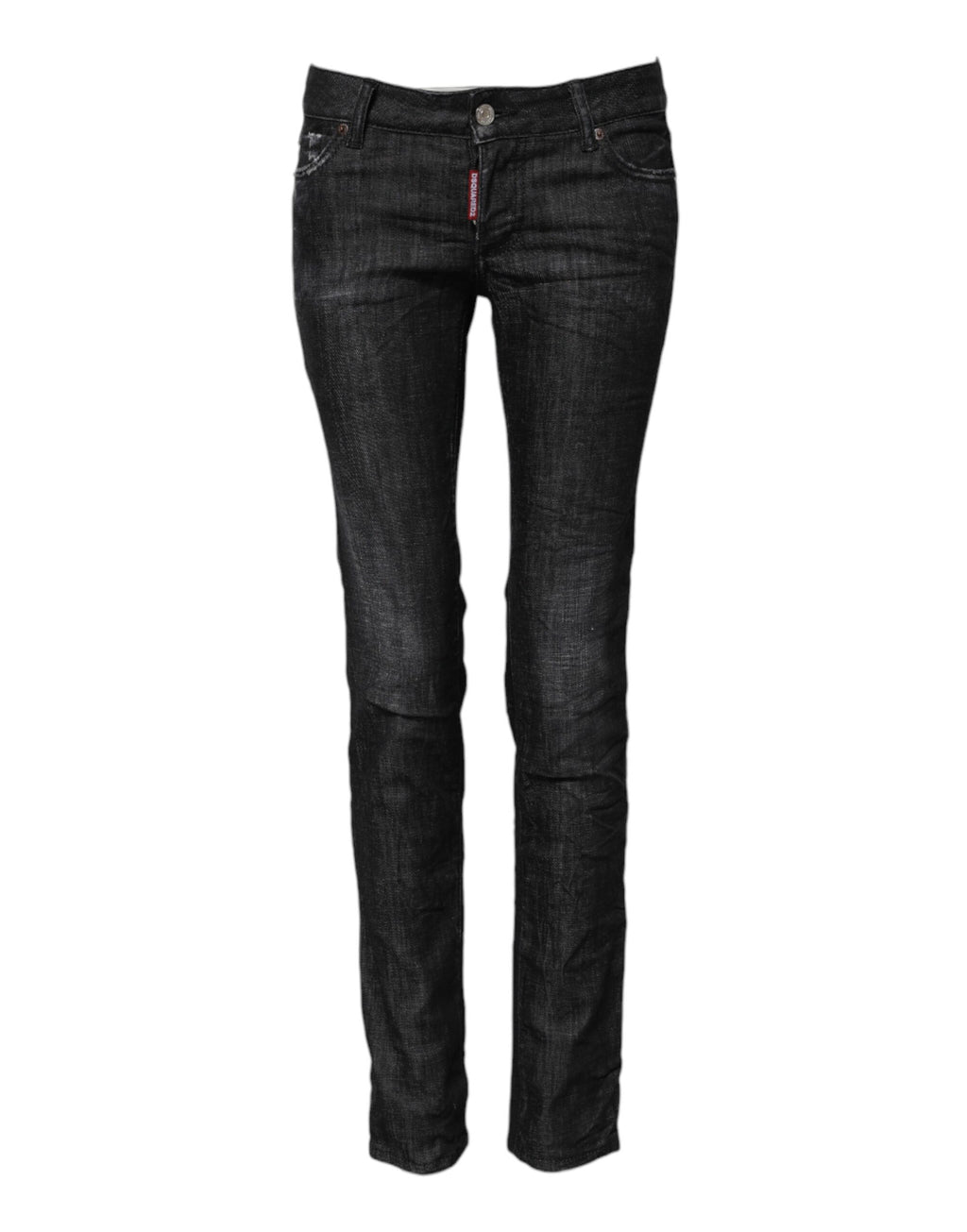 Jeans skinny en denim noir à taille basse de Dsquared², en coton, affichant une coupe ajustée et moderne.