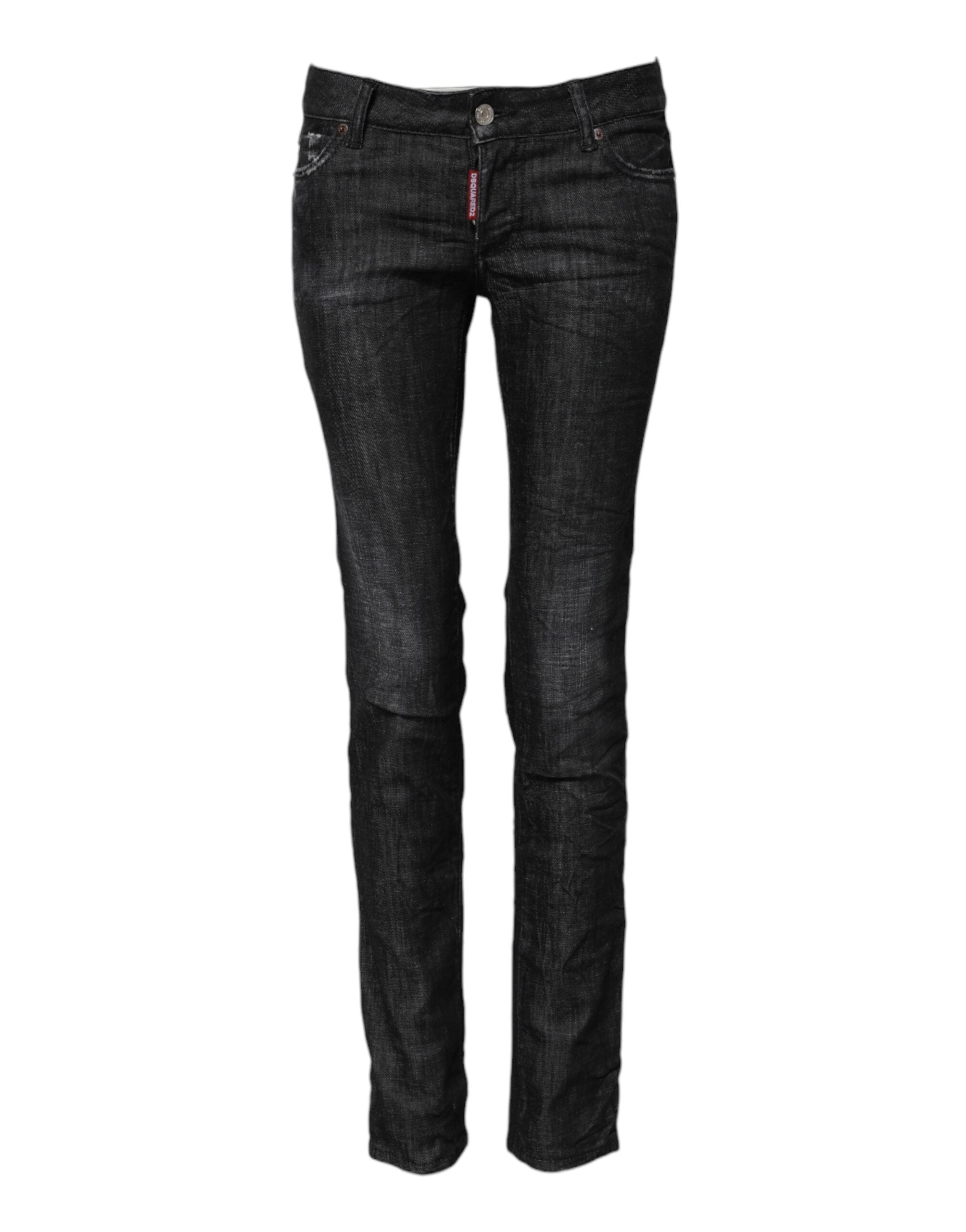 Jeans skinny en denim noir à taille basse de Dsquared², en coton, affichant une coupe ajustée et moderne.