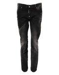 Jeans en denim noir délavé de coupe tapered à taille moyenne de la marque Dsquared², visibles sur l'image.