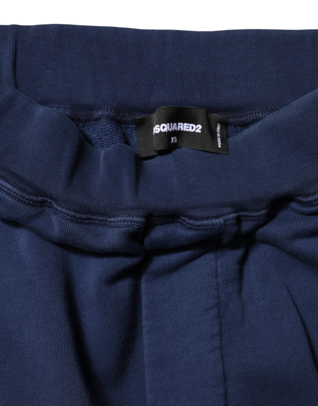 Pantalon jogging en coton bleu de coupe mi-haute de la marque Dsquared², visible en détail sur l'image.
