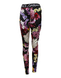 Leggings Dolce & Gabbana à fleurs multicolores, extensibles avec taille élastique, mode élégante et confortable.