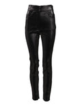 Pantalons en coton stretch noir Dolce & Gabbana avec fil lurex argent, ajustés et élégants, visibles en gros plan.