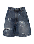 Shorts Bermuda en denim bleu déchiré de Dolce & Gabbana, coton, style décontracté et tendance, visibles avec détails usés et coupe ajustée