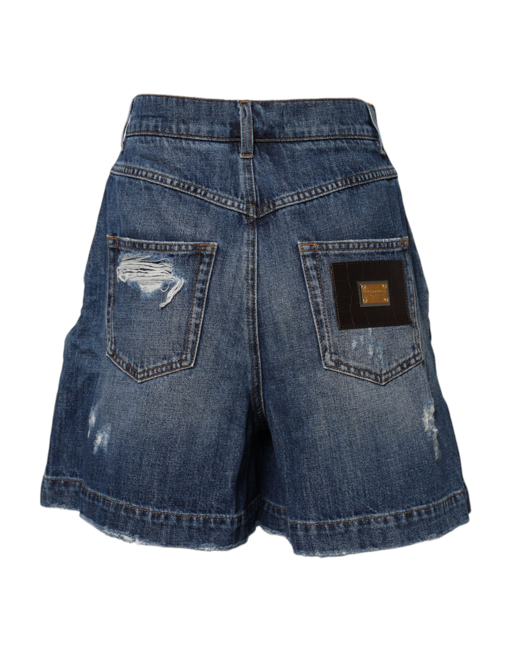 Shorts Bermuda en denim déchiré en coton bleu de Dolce & Gabbana, style décontracté et tendance.