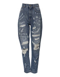 Jeans en denim bleus déchirés à taille haute pour femme de Dolce & Gabbana, style décontracté et tendance.