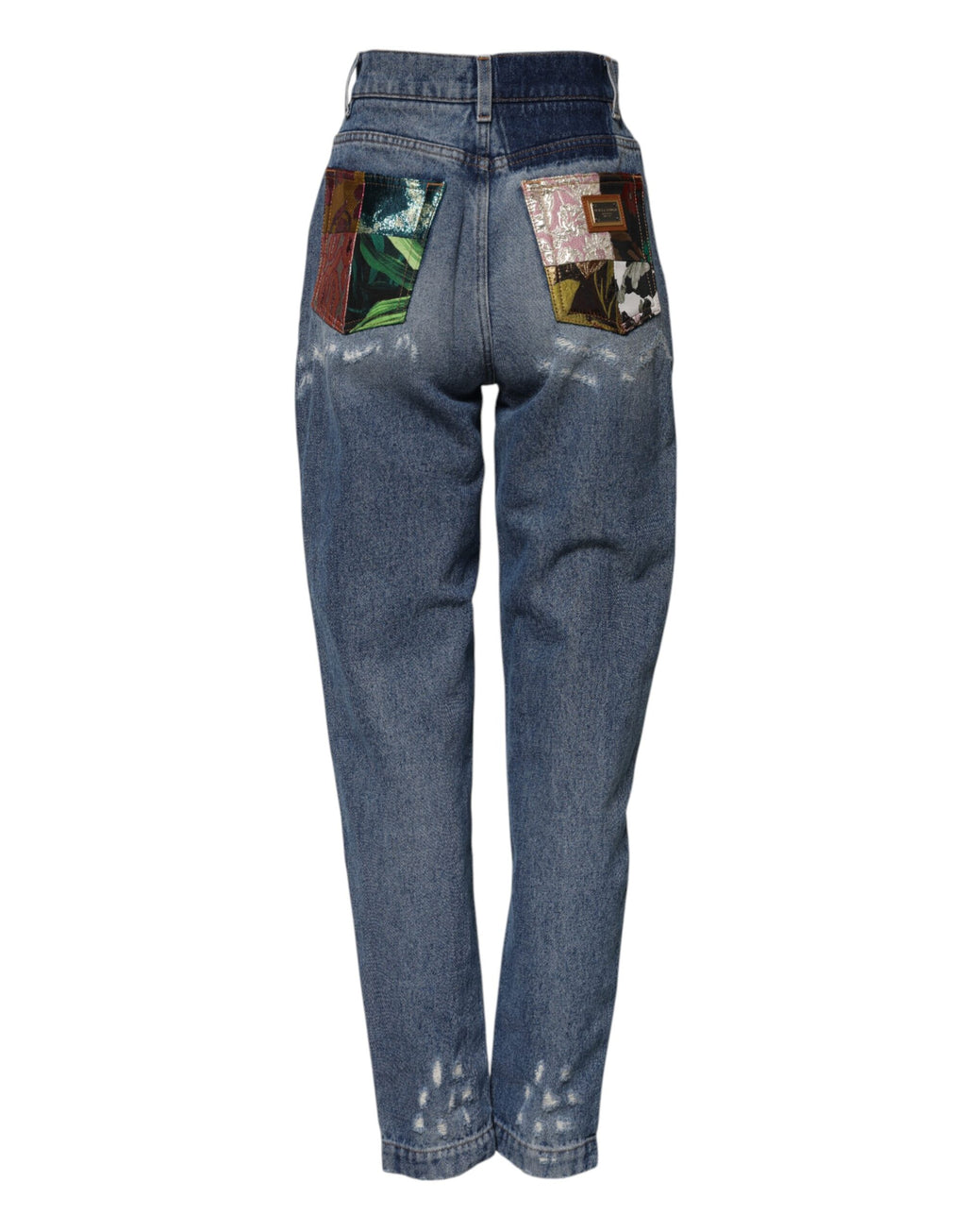 Jeans en denim bleu déchirés à taille haute pour femmes de Dolce & Gabbana, style tendance et moderne.