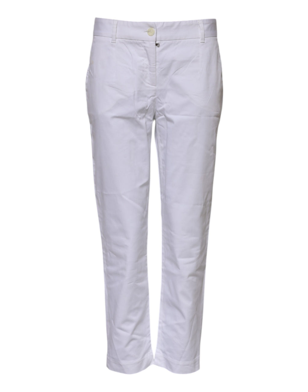 Jeans Dolce & Gabbana en coton blanc, taille mi-haute, coupe stretch, visibles sur fond neutre.