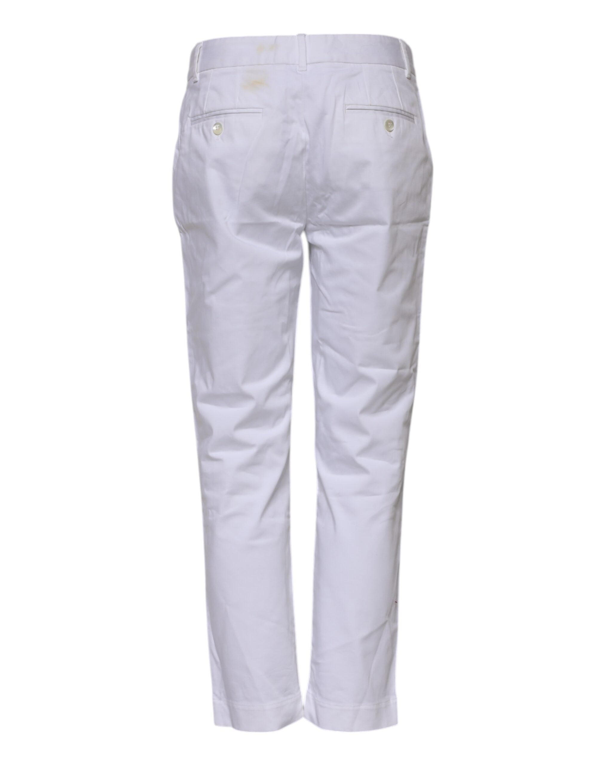 Jeans blancs en coton extensible à taille mi-hauteur de Dolce & Gabbana, affichés sur un fond neutre.