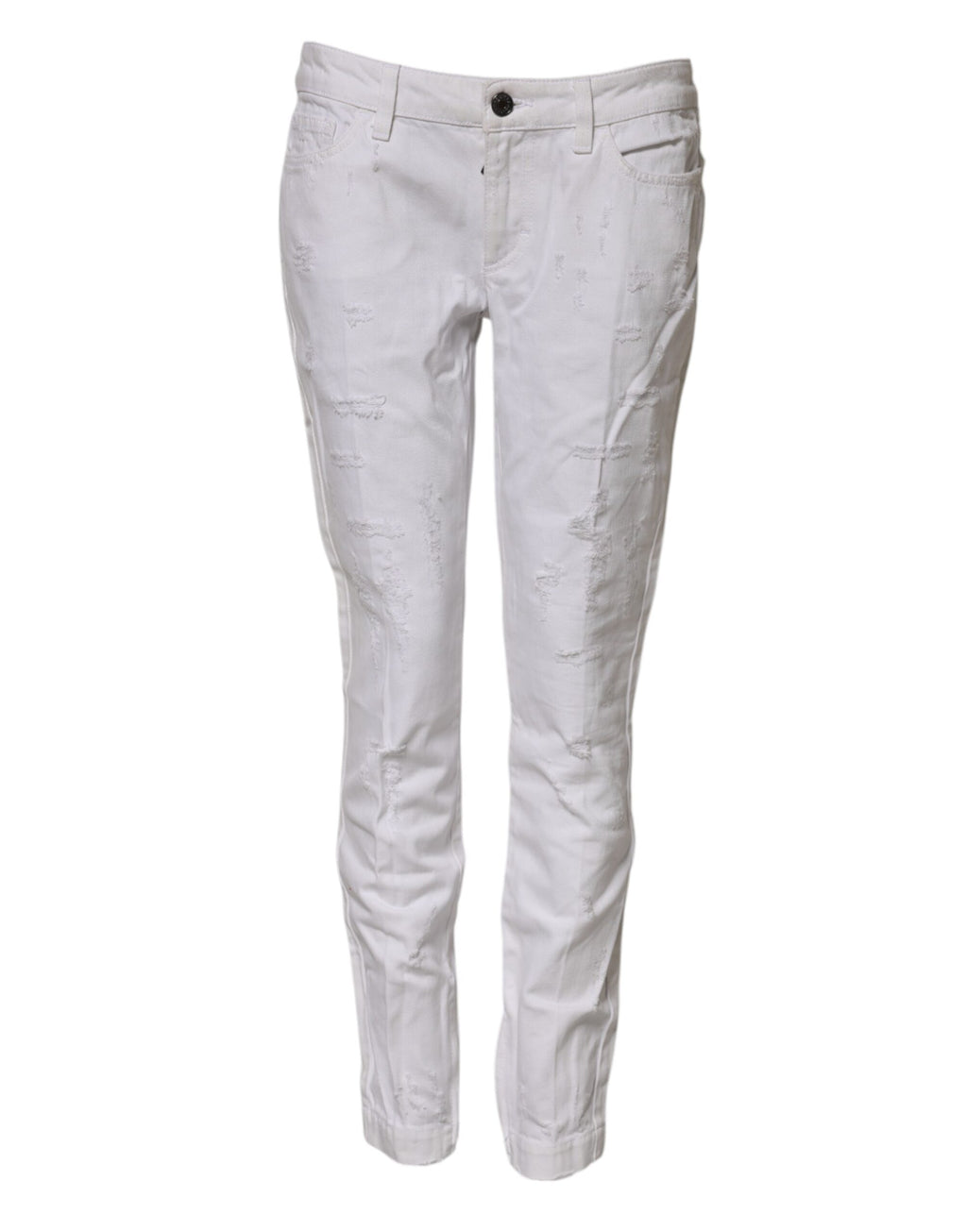 Jeans en coton blanc Dolce & Gabbana pour femme, taille moyenne, coupe classique et élégante.