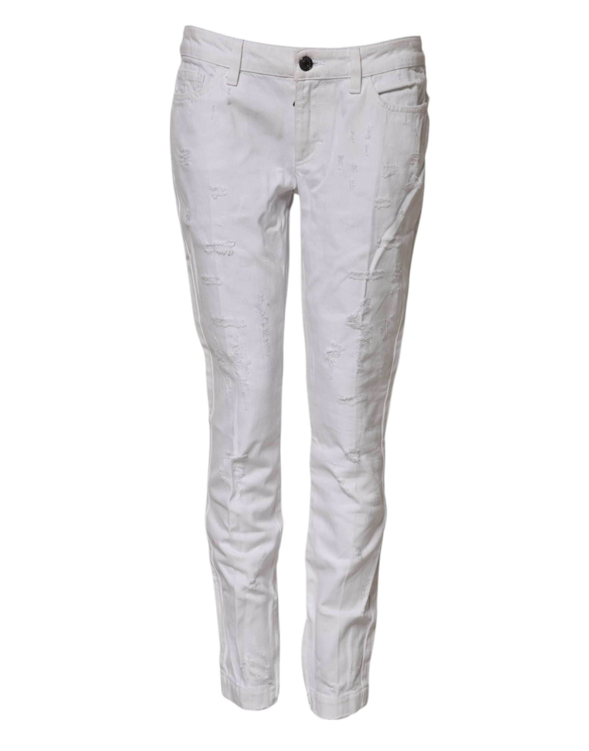 Jeans en coton blanc Dolce & Gabbana pour femmes, mi-hauteur, en denim avec coupe ajustée.