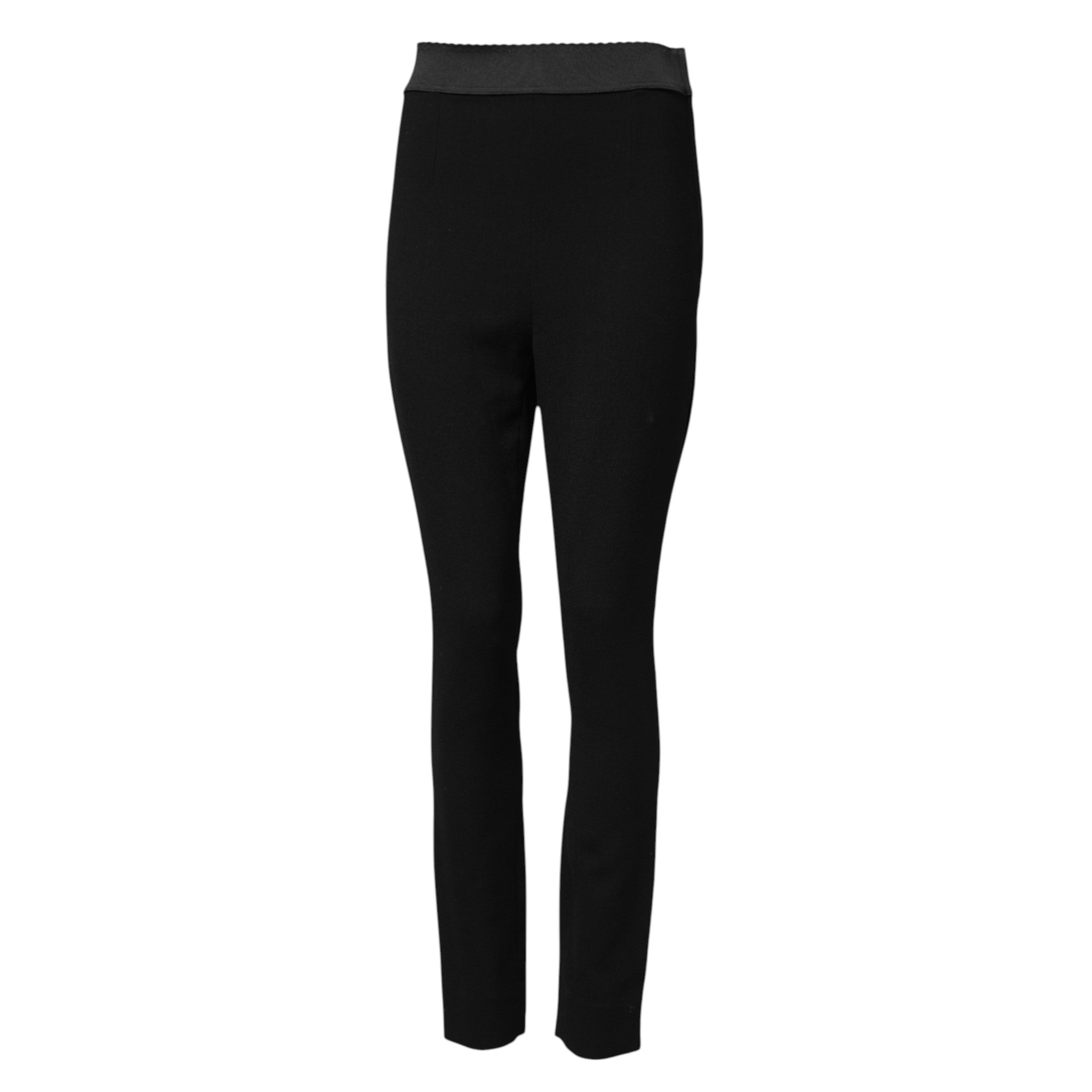 Leggings en laine noire Dolce & Gabbana, pantalons stretch élégants, visibles avec une coupe ajustée et une texture douce.