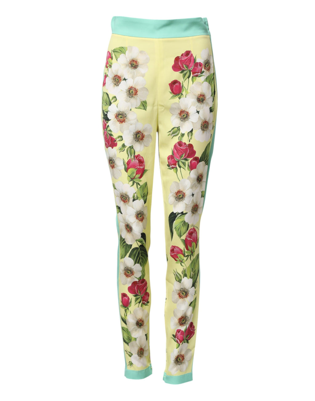 Leggings en soie jaune avec motif floral de Dolce & Gabbana, pantalon élégant et confortable pour femmes.