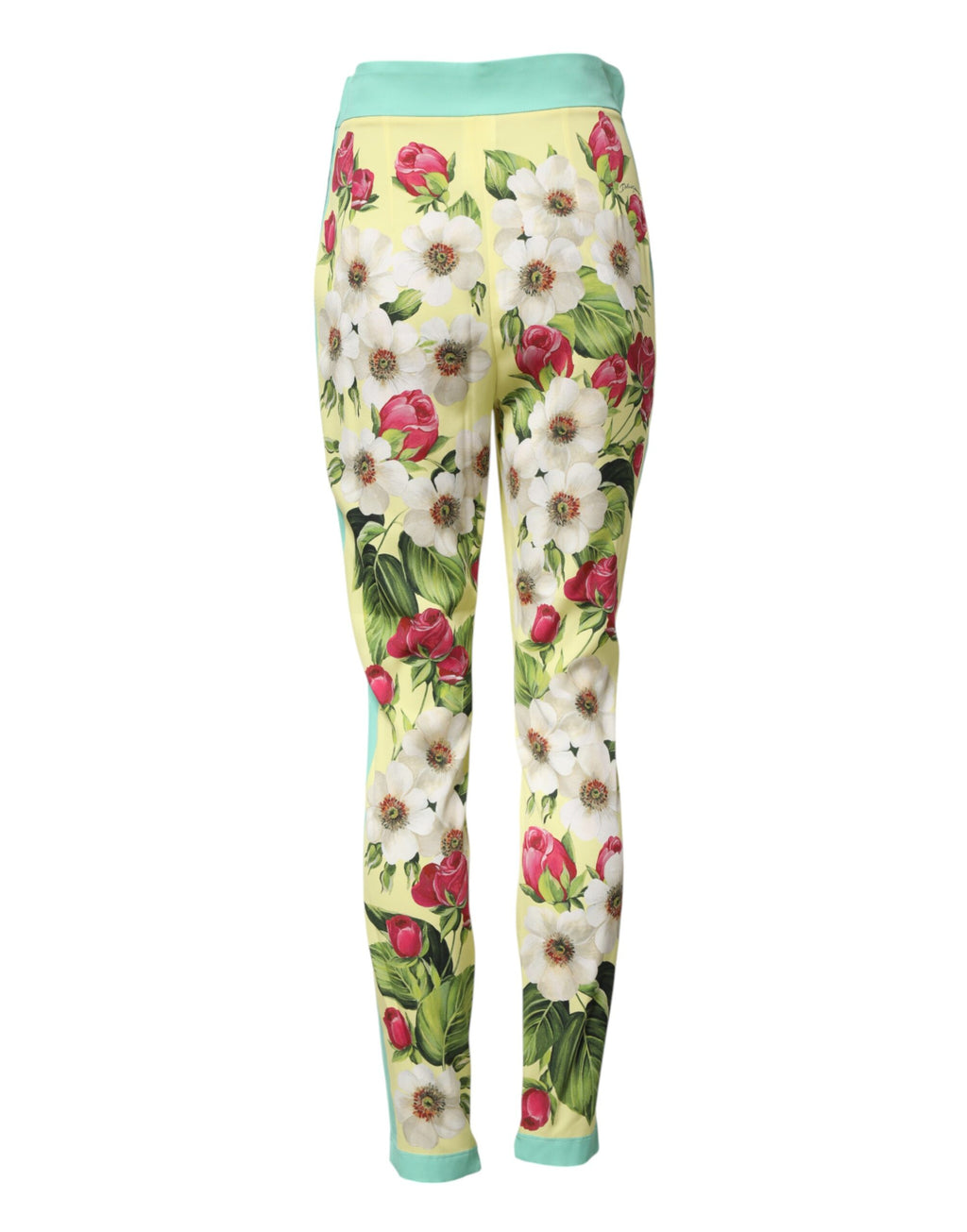 Leggings en soie jaune à motifs floraux de Dolce & Gabbana, pantalon élégant et confortable pour femmes.
