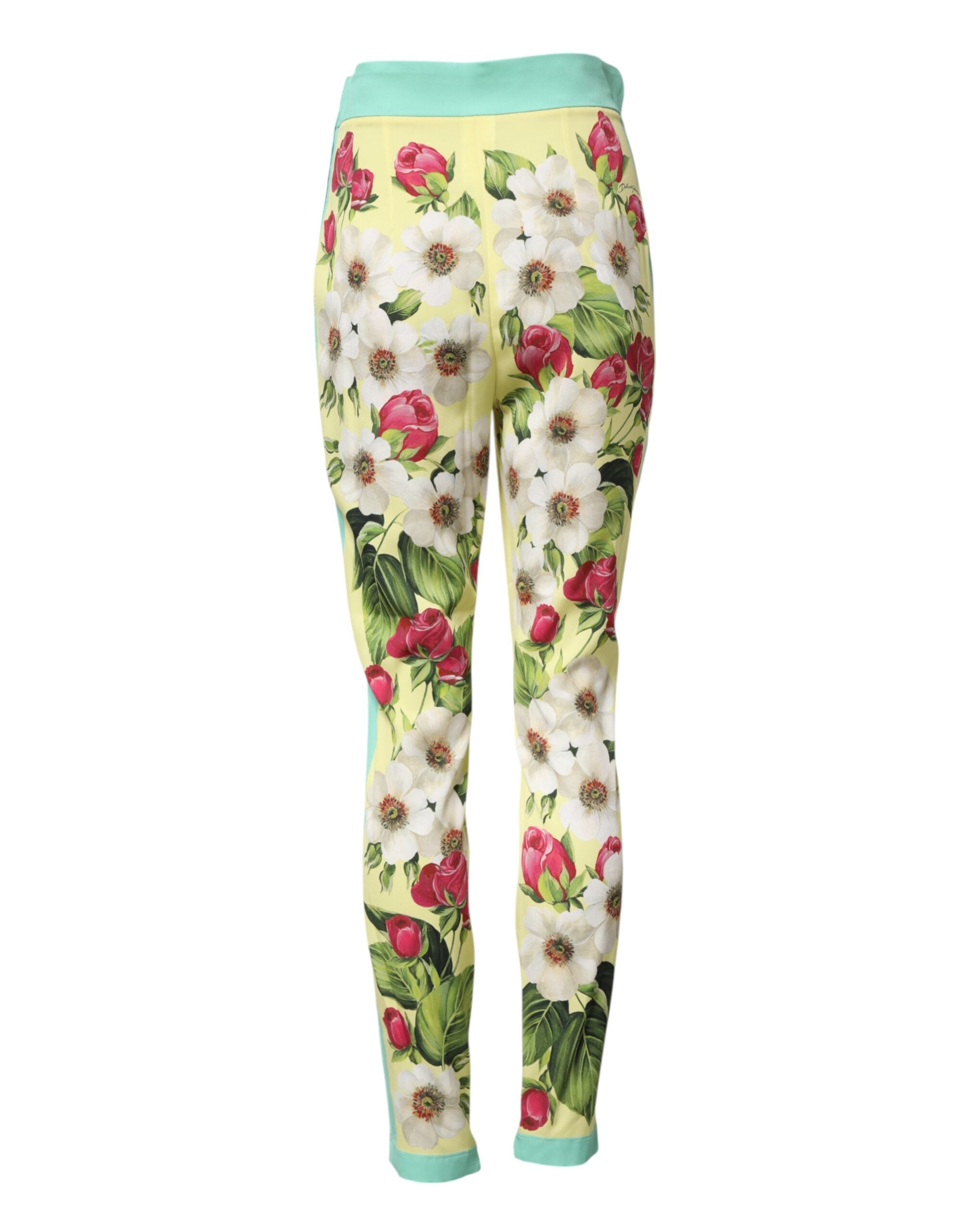 Leggings en soie jaune à motifs floraux de Dolce & Gabbana, pantalon élégant et confortable pour femmes.