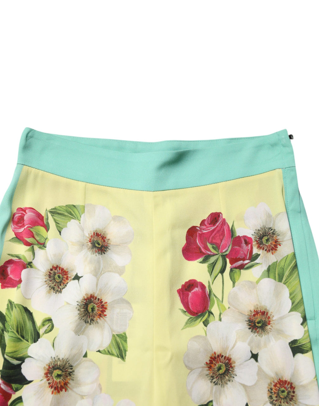 Leggings en soie jaune à motifs floraux de Dolce & Gabbana, pantalon élégant et confortable pour femme.