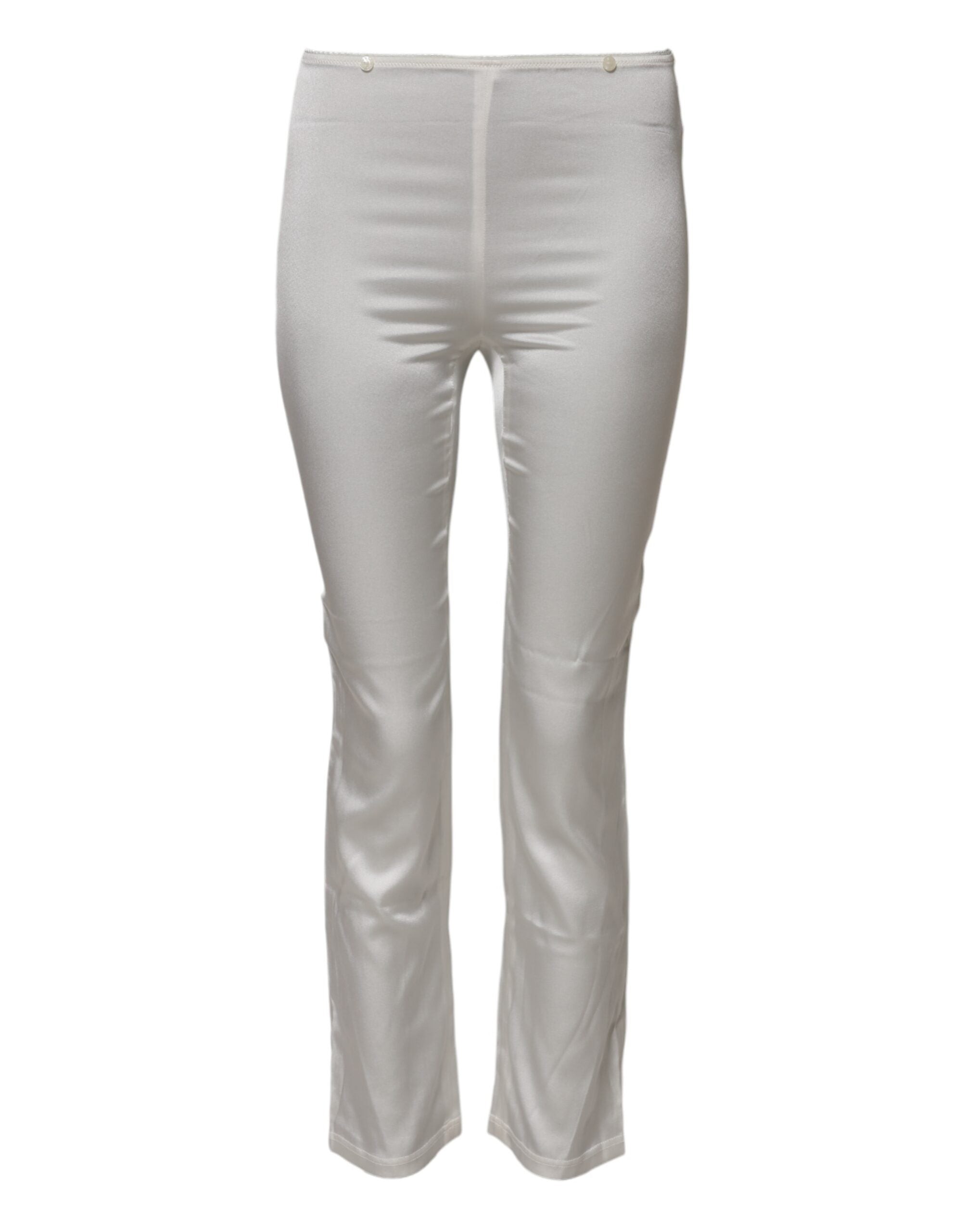 Pantalons en soie ivoire Dolce & Gabbana, coupe tapered à taille haute, mode élégante et sophistiquée.