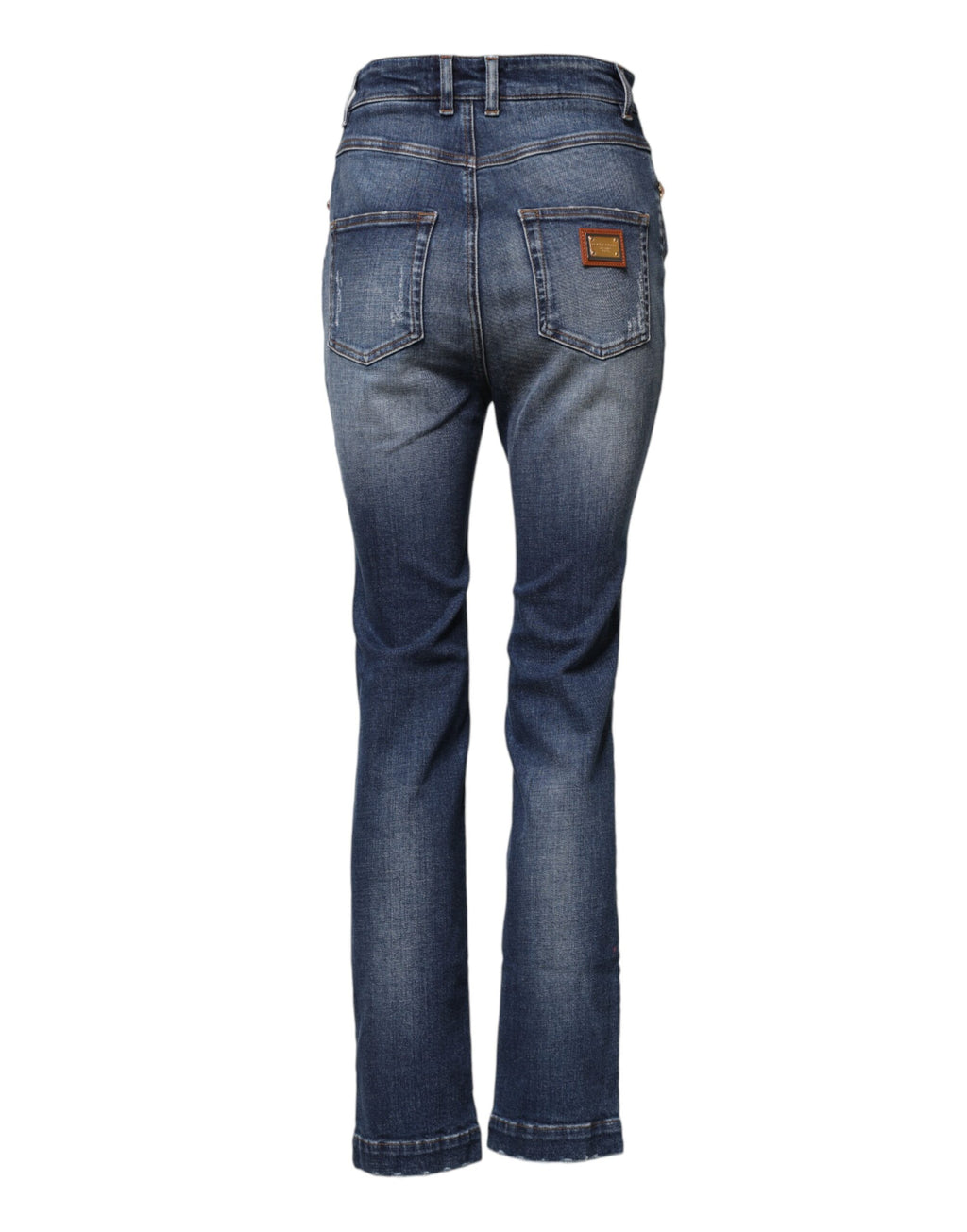 Jeans en denim bleu Dolce & Gabbana ornés de strass brillants et embellissements en strass, mode élégante et tendance.