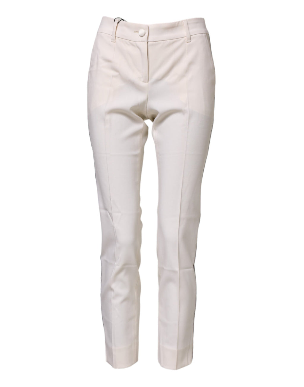 Pantalons en laine blanche Dolce & Gabbana à taille haute et coupe tapered, affichant un style élégant et moderne.