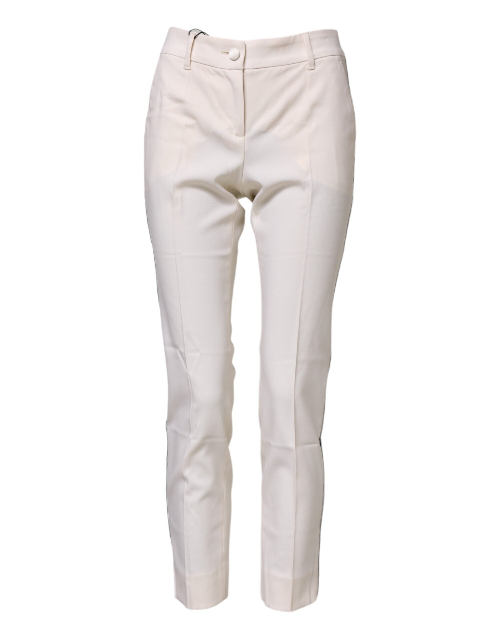 Pantalons en laine blanche Dolce & Gabbana à taille haute et coupe tapered, affichant un style élégant et moderne.