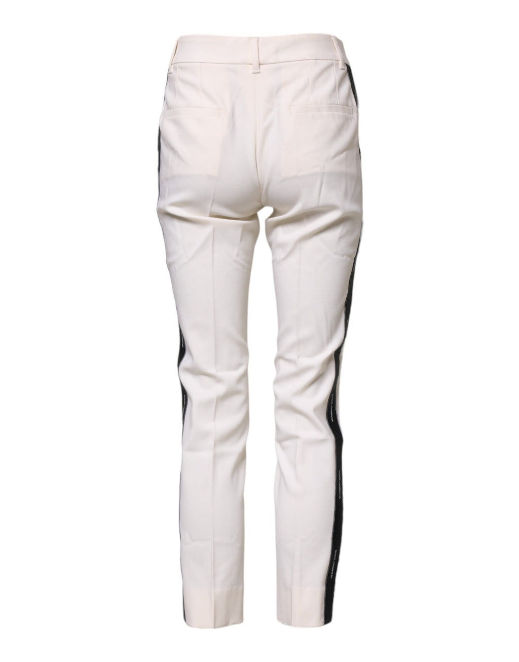 Pantalon en laine blanche Dolce & Gabbana à taille haute et coupe tapered, vue de face sur un fond neutre.