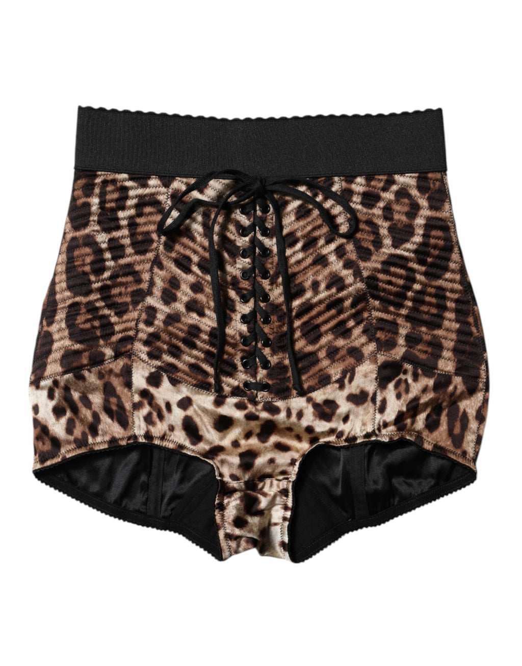 Shorts Dolce & Gabbana en leopard marron à taille haute, style hot pants, tissu léger et tendance.