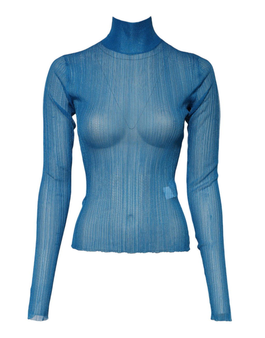 Top à col roulé transparent bleu de Dolce & Gabbana avec manches longues, en tissu léger et élégant.