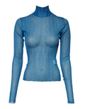 Top à col roulé transparent bleu de Dolce & Gabbana avec manches longues, en tissu léger et élégant.