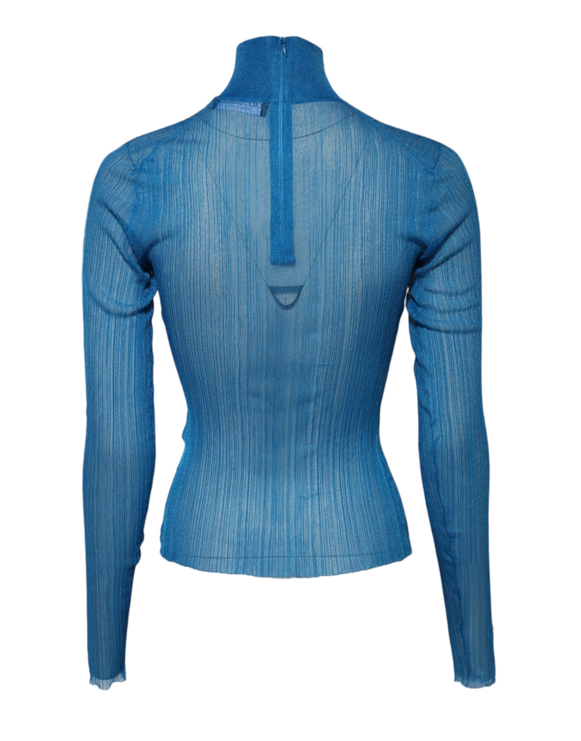 T-shirt à col roulé transparent bleu de Dolce & Gabbana avec manches longues, en tissu léger et élégant.