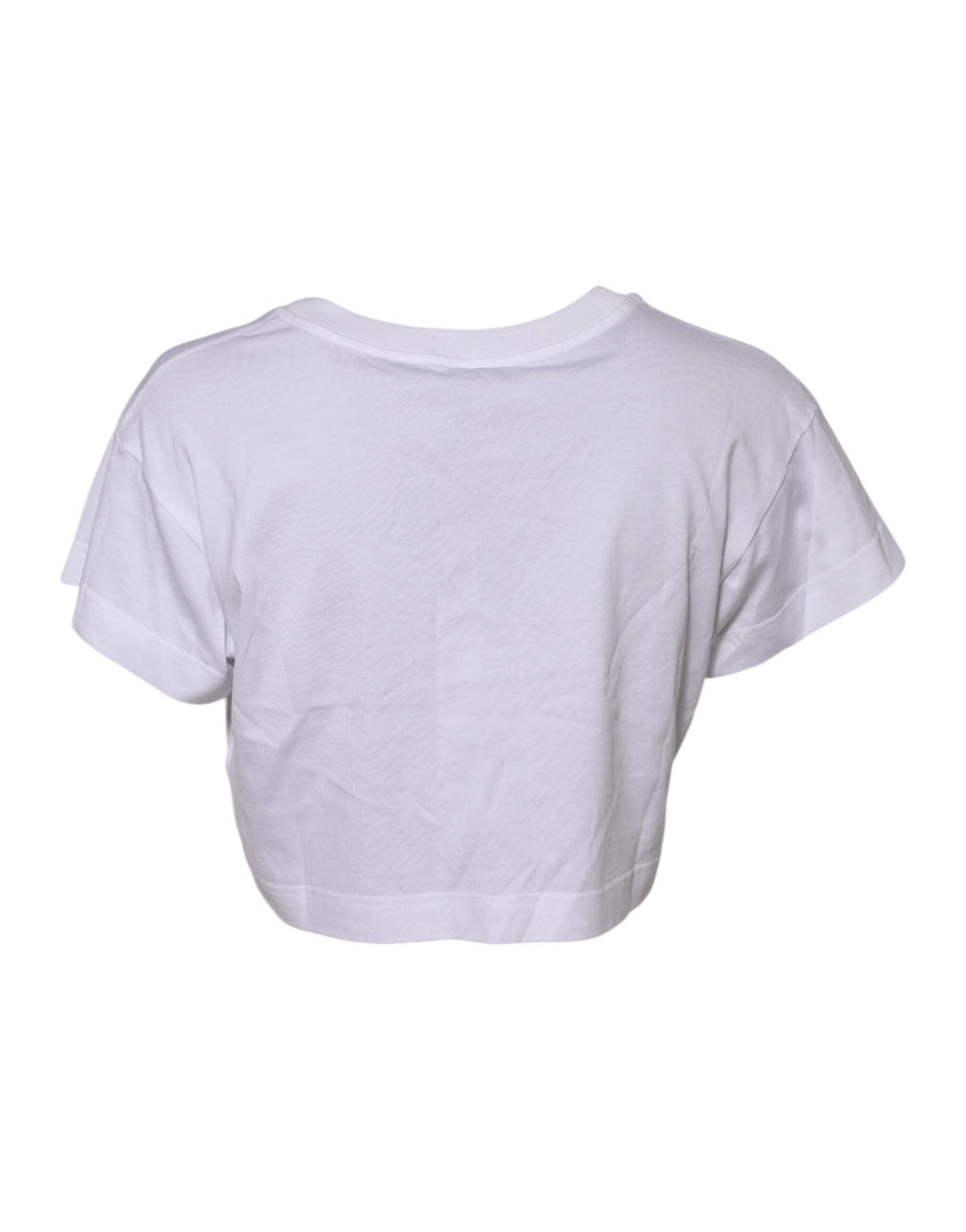 T-shirt cropped blanc Dolce & Gabbana avec dentelle florale et détails DG visibles sur le devant.