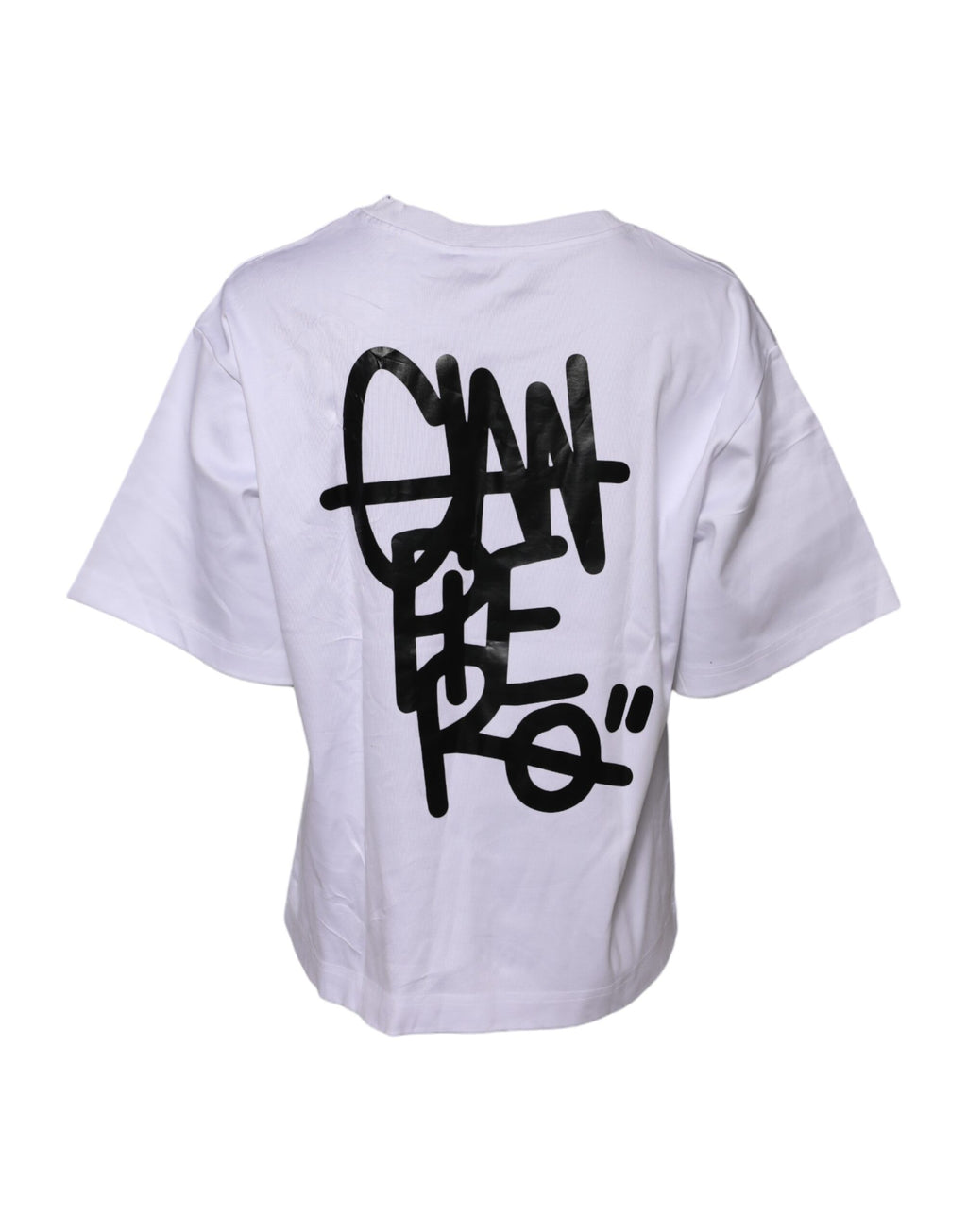 T-shirt blanc en coton Dolce & Gabbana avec motif graphique, col rond, vue de face sur fond neutre.