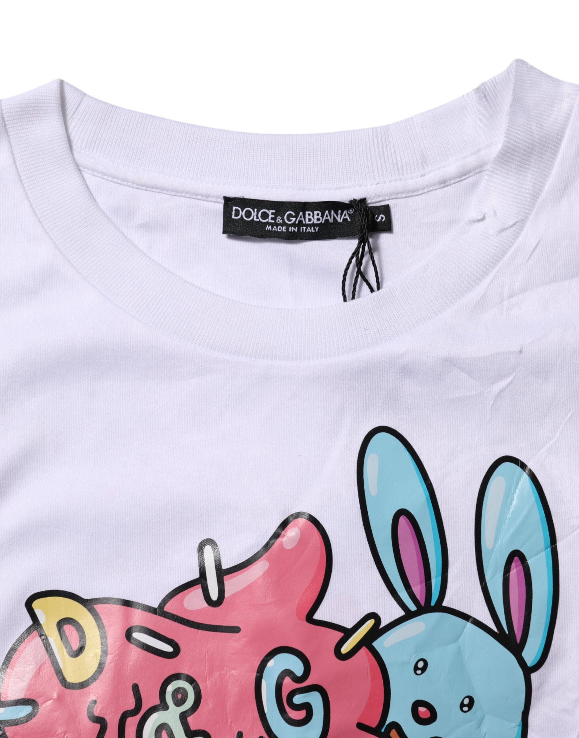 T-shirt blanc en coton avec motif graphique de Dolce & Gabbana, col rond et style décontracté.