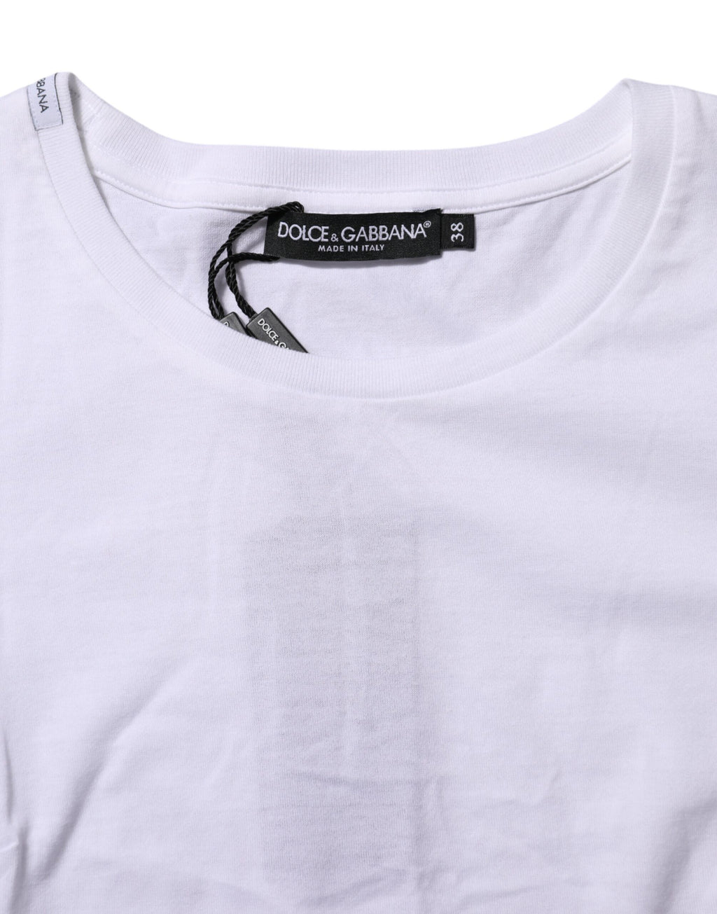 T-shirt blanc en coton à manches courtes et col rond de Dolce & Gabbana, vue de face.