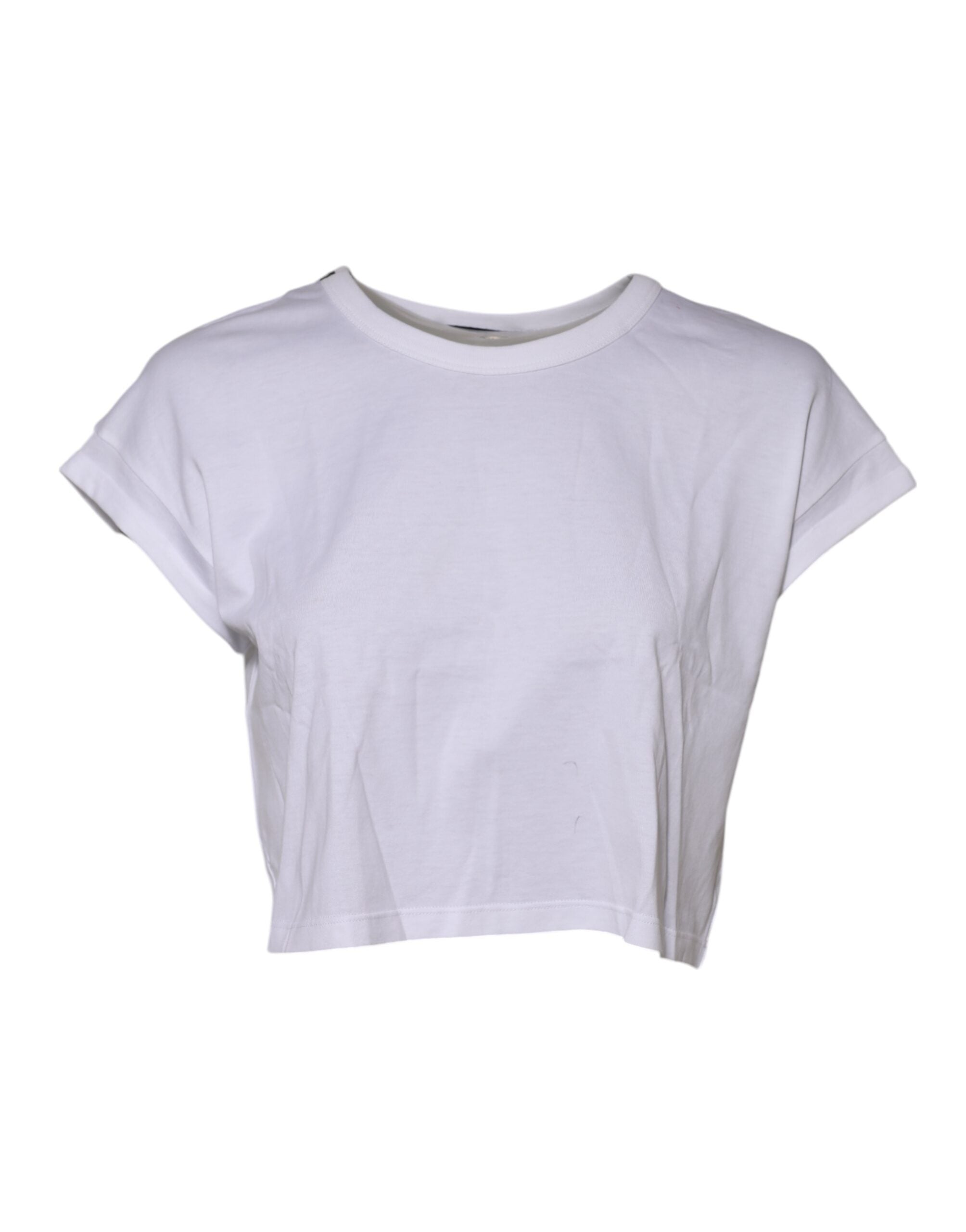 T-shirt blanc en coton à manches courtes de Dolce & Gabbana, coupe courte et style décontracté.